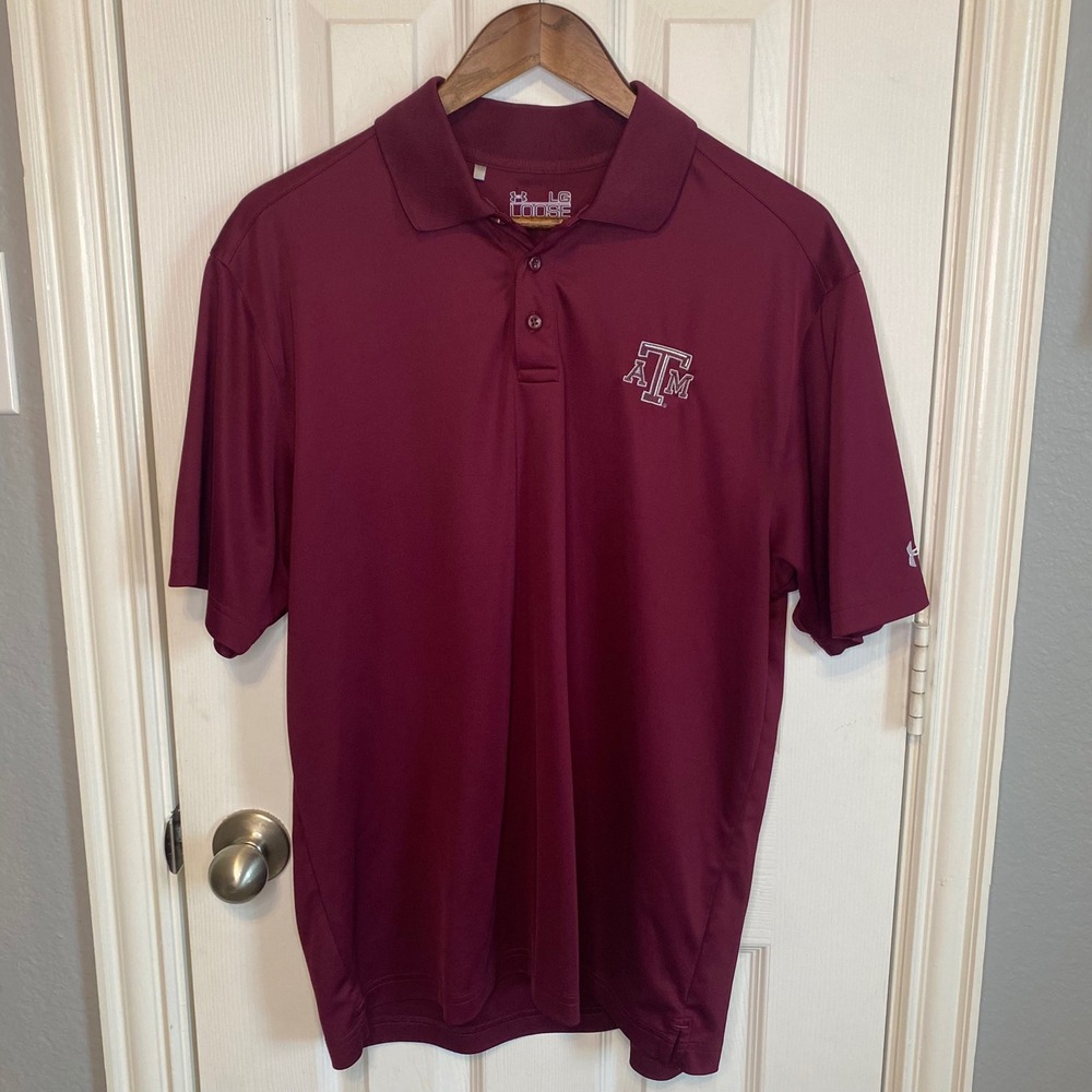 Under‎ Armour Mens Texas A&M Aggies Maroon HeatGear Polo Shirt Large Loose Fit